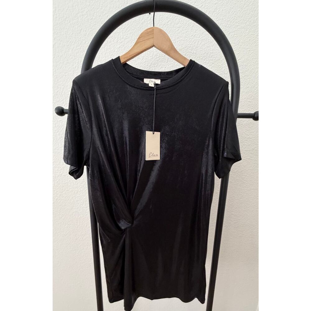 Elan NEW Black T-Shirt Mini Dress with Shoulder Pads, Med, Festival Dress